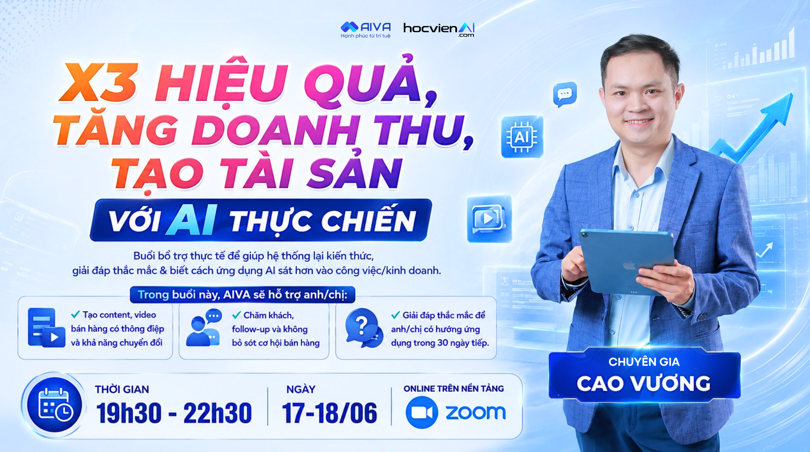 Chương trình đào tạo Bootcamp Online: X3 HIỆU QUẢ, TĂNG DOANH THU, TẠO TÀI SẢN VỚI AI THỰC CHIẾN